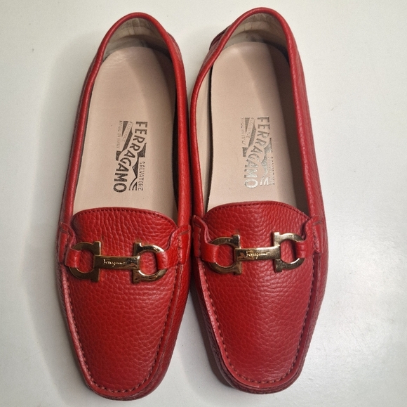 Salvatore Ferragamo Shoes - Salvadore Ferrigmo red pebbled leather driving loafers SZ 7